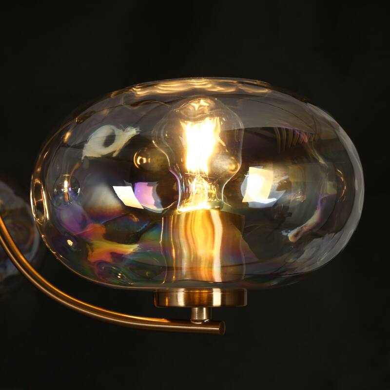 Mid-century Modern Gold 3-Light Chandelier with Textured Colored Art Glass Shade for Dining Room Bedroom - D 31" x H 14"