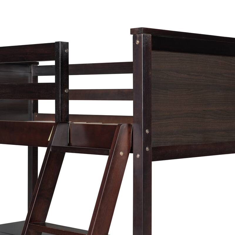 Twin Size Loft Bed With Shelves And Desk, Wooden Loft Bed With Desk - Espresso