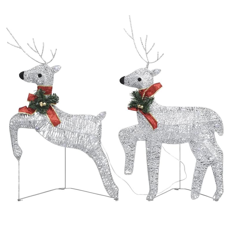 Outdoor 120 LED Light Christmas Decor Reindeer Set of 6, Silver Metal