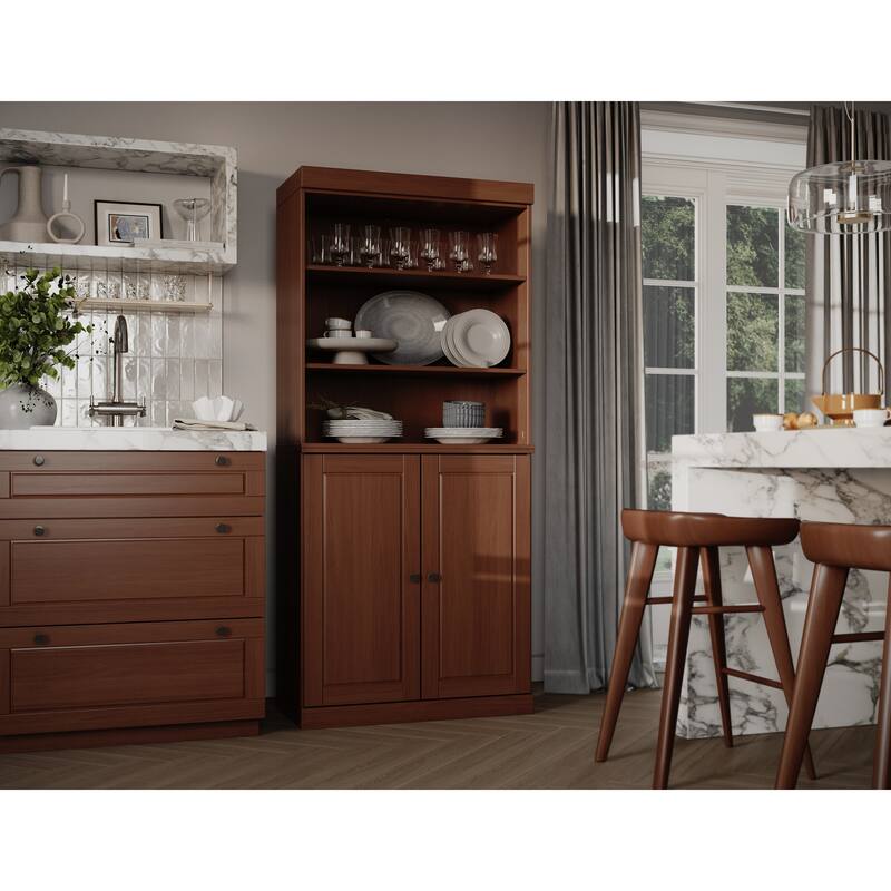 100% Solid Wood Kitchen Pantry Cabinet with 2 Clear Glass or Solid Wood Doors and 2-Drawer Organizer by Palace Imports