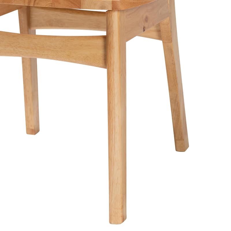 Nenet Mid-Century Modern Oak Brown Finished Wood and Rattan 2-Piece Dining Chair Set
