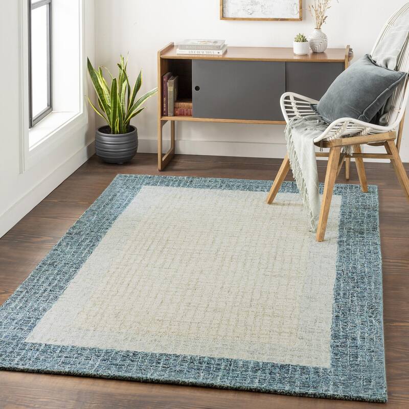 Rosina Minimalist Abstract Area Rug - 10' x 14' - Teal/Grey