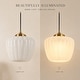 preview thumbnail 7 of 8, Modern Glam 1-Light White Brass Ribbed Opal Milk Glass Pendant Light for Dining Room - 11"