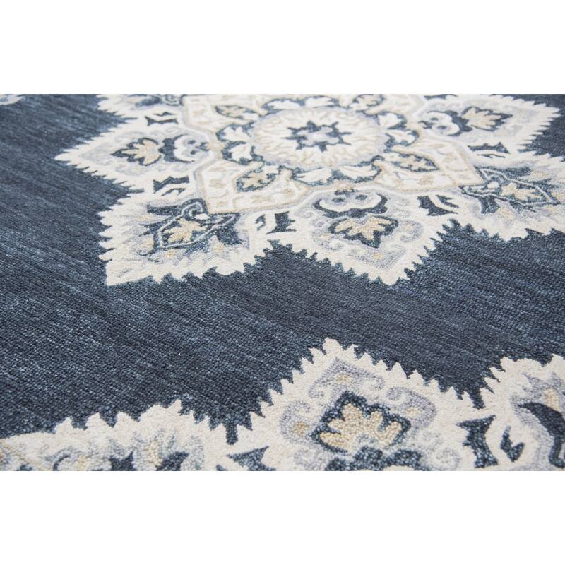 Alora Decor Cascade Blue, Grey, and Tan Medallion Hand-tufted Wool Rug