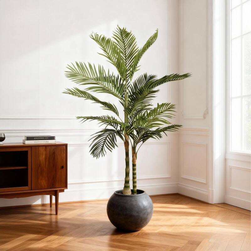 6FT Golden Cane Artificial Palm Tree, Tropical Fake Plant for Indoor Outdoor Decoration, Faux Palm, 1pc/set - Green Leaves - Green Leaves