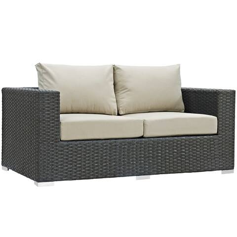 Modway Sojourn Wicker Rattan Outdoor Patio Sunbrella Fabric Loveseat