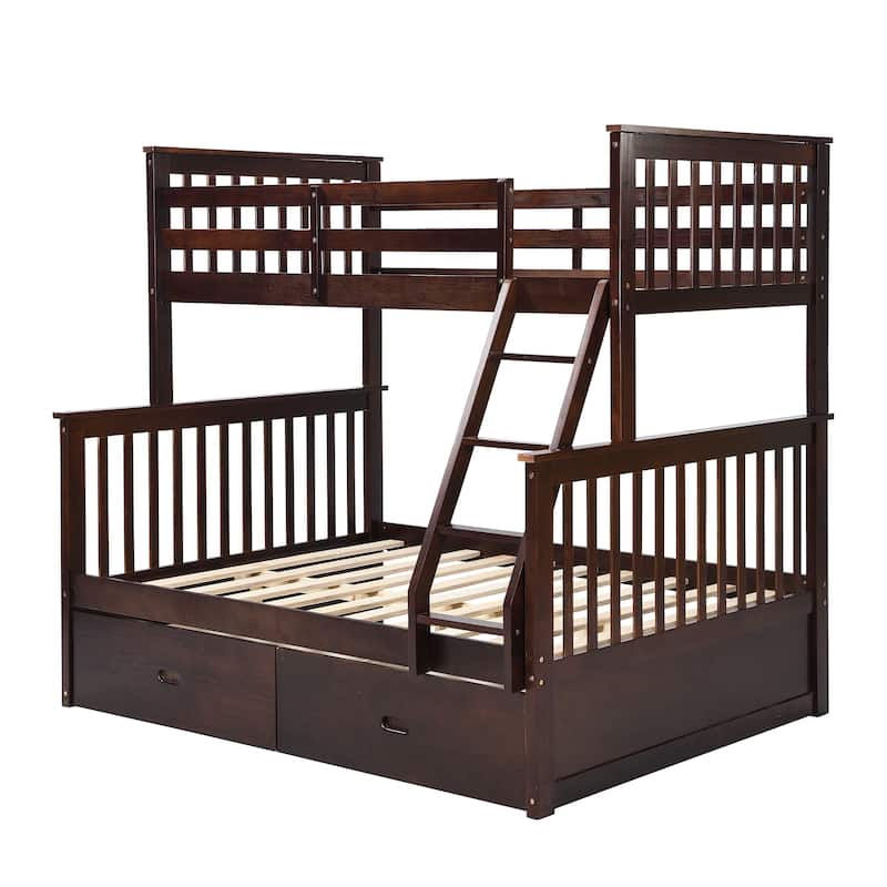 Dark Brown Twin over Full Solid Wood Stairway Bunk Bed