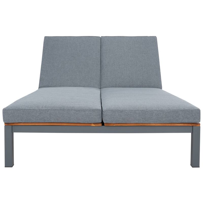 SAFAVIEH Outdoor Francka Adjustable Double Lounge Chair with Side Table - 83 In. W x 52 In. D x 15.8 In H - 83Wx52Dx16H