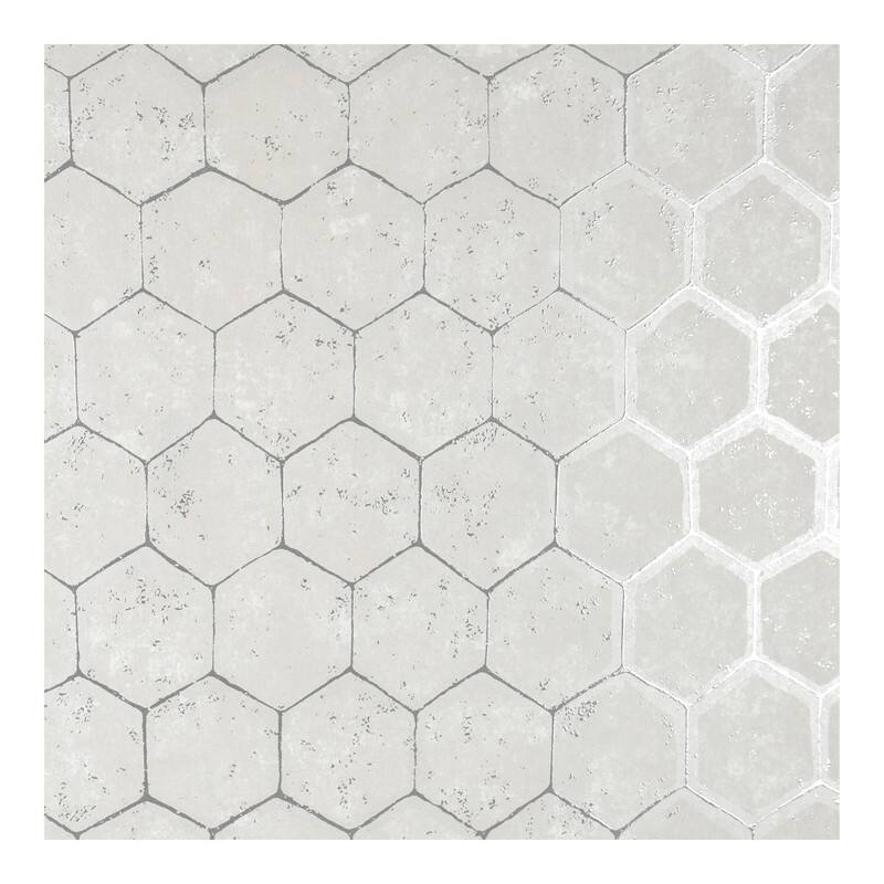 Brewster Starling Silver Honeycomb Wallpaper - 27.5 x 396 x 0.025