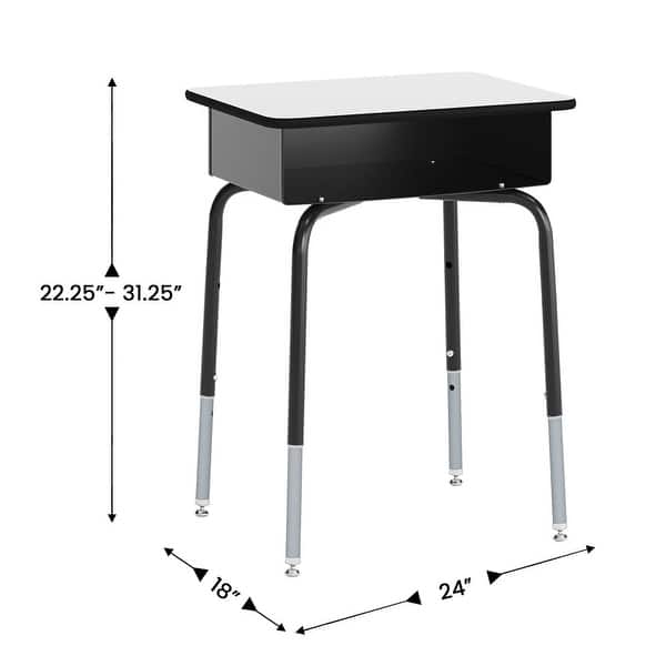 dimension image slide 7 of 8, Student Desk with Open Front Metal Book Box & Flex Comfort Chair - 24"W x 18"D x 22.25" - 31.25"H