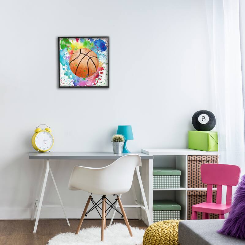 Stupell Basketball with Bright Splash Framed Giclee Art Design By Kim Allen