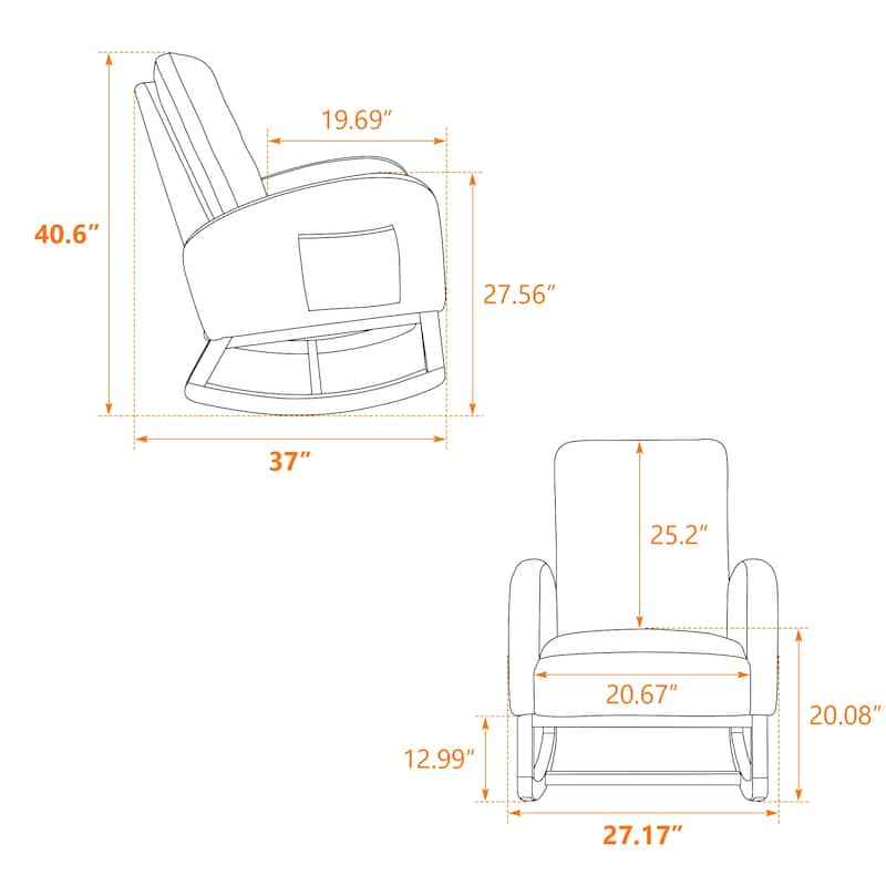 Roomfitters 27.2" Nursery Rocking Chair, High Back Glider with Side Pocket and Rubberwood Legs
