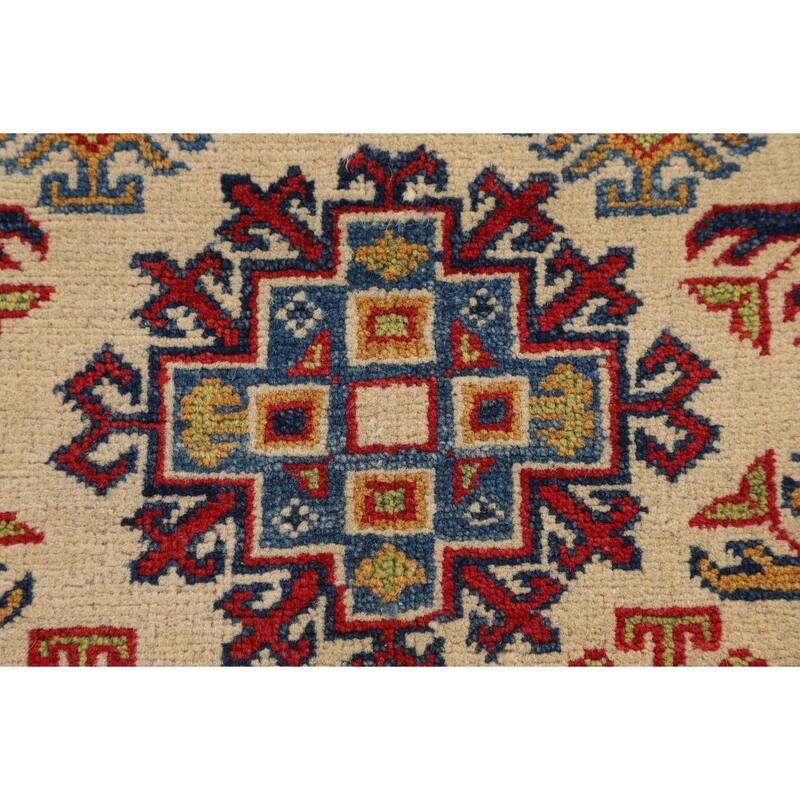 Geometric Beige Kazak Accent Rug Handmade Wool Carpet - 2'7" x 3'11"