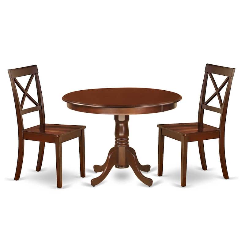 Kitchen Table Set 42" Round Table with 2 Wood Chairs - Victorian Style Dining Set