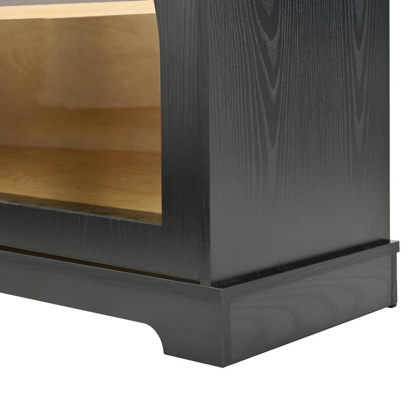 Farmhouse TV Stand for TVs up to 70" with Semi-Arched Glass Doors, Two-Tone Media Console with Adjustable Shelves