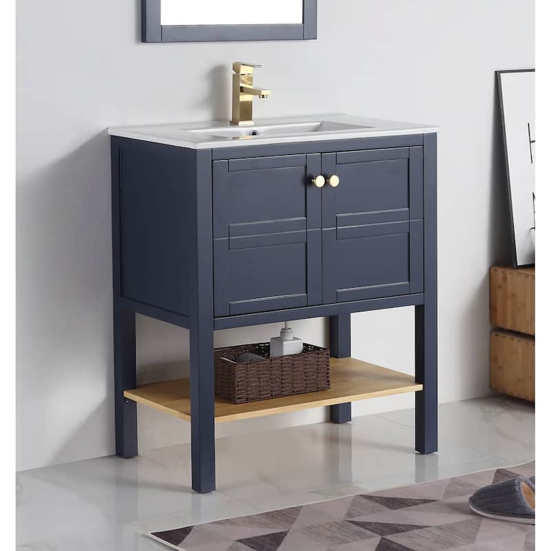 30" Tennant Brand Arola Small Slim Narrow Navy Blue Bathroom Vanity