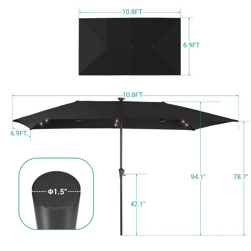 BONOSUKI 11x7/10x6.5ft Solar LED Double-Sided Patio Umbrella with Large Canopy Outdoor Table Umbrella