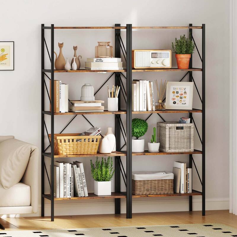Costway 1/2 PCS 5-Tier Bookshelf, Industrial Tall Bookcase with Open