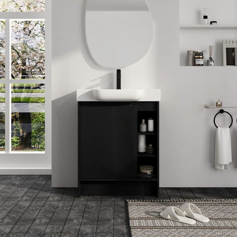 Malwee 28" FreeStanding Bathroom Vanity with Sink, Small Floor Stand Bathroom Vanity with Ceramic Sink and Soft Close Door