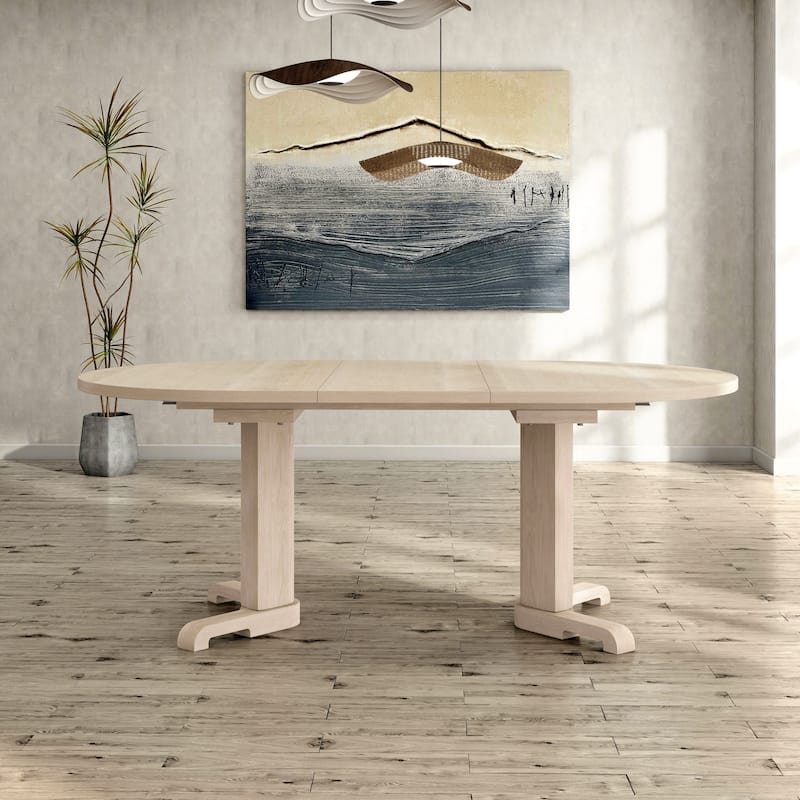 Furniture of America Zailen Mid-Century Modern White Oak 78-inch Solid Wood Expandable Dining Table