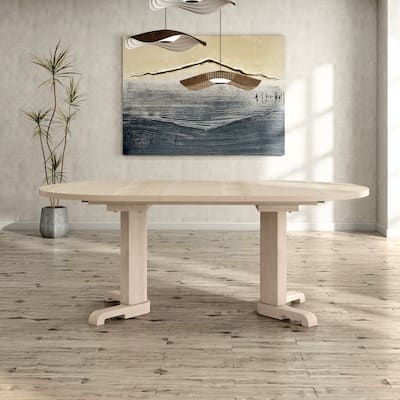 Furniture of America Zailen Mid-Century Modern White Oak 78-inch Solid Wood Expandable Dining Table