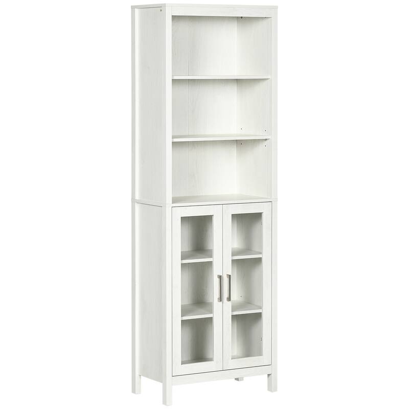 Tall Bathroom Cabinet, Linen Tower with Adjustable Shelves, 3 Tier Shelf & 2 Glass Door