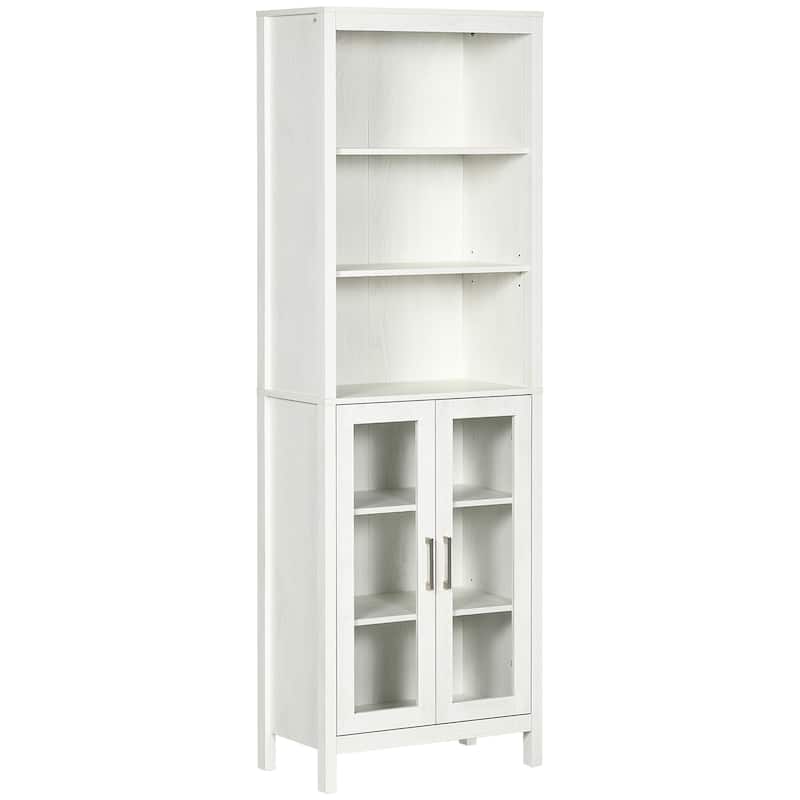 kleankin Tall Bathroom Storage Cabinet with 3 Tier Shelf, Glass Door Cupboard, Freestanding Linen Tower with Adjustable Shelves