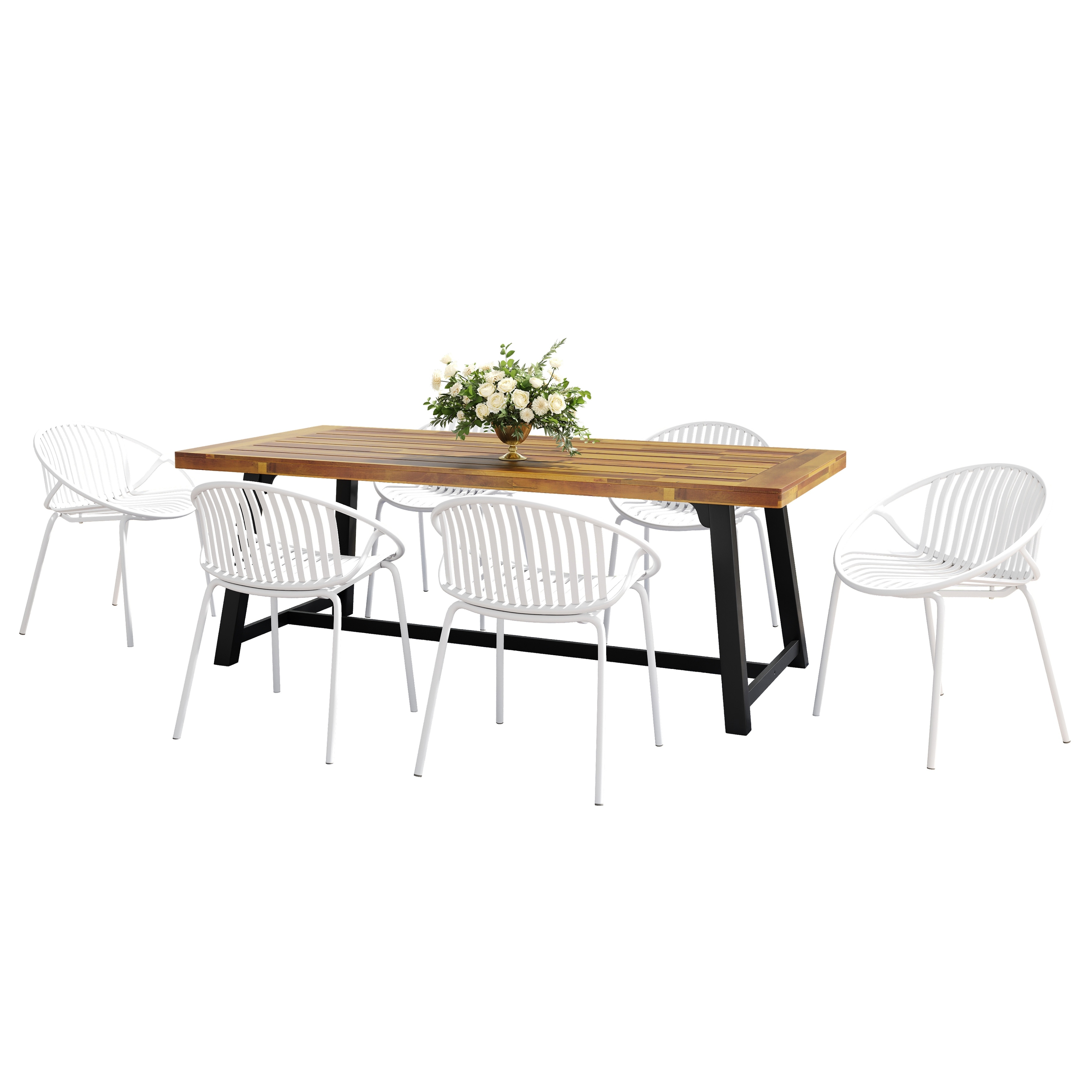 7-Piece Outdoor Dining Set with Acacia Wood Tabletop and 6 Stackable Chair