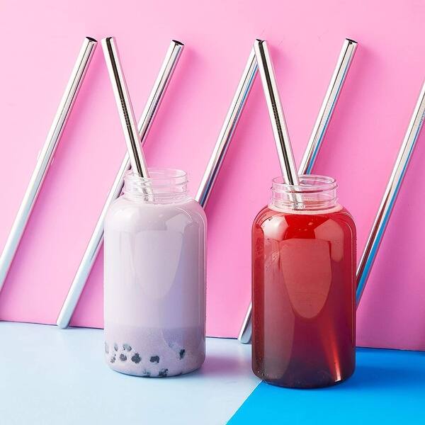 10 Extra Wide Boba Straws with 2 Cleaning Brushes, Reusable Metal (12