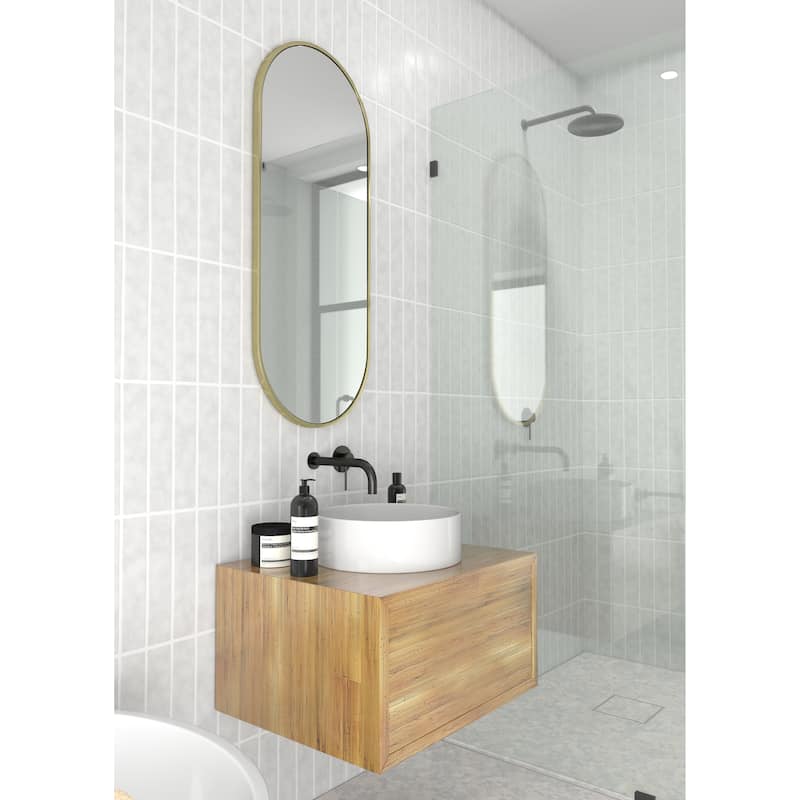 Glass Warehouse 40 in. H x 16 in. W Pill Shape Stainless Steel Framed Mirror