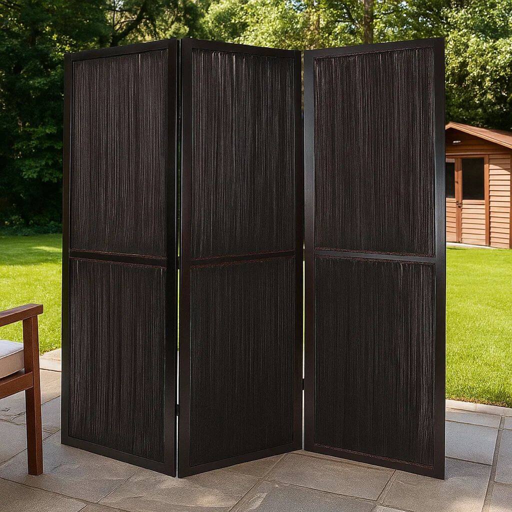 Yetta 72 x 72 Indoor Outdoor Folding Screen Room Divider, Handmade, Brown