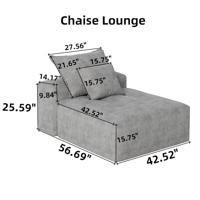 Oversized Modular Sofa, Sparkling Chenille with 2 Pillows, DIY Tufted