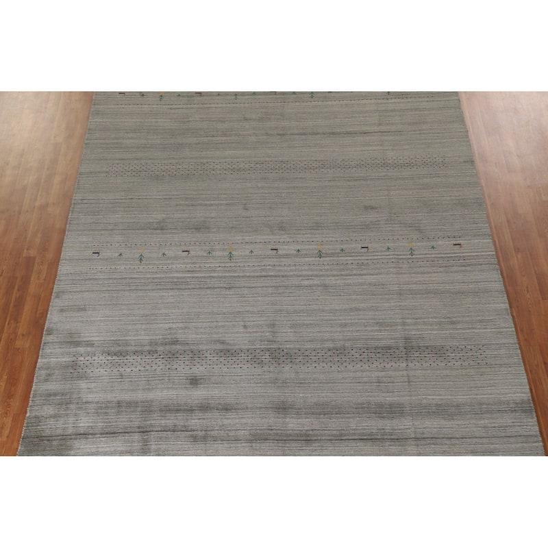 Striped Gabbeh Oriental Area Rug Handmade Green Wool Carpet - 8'10"x 11'7"