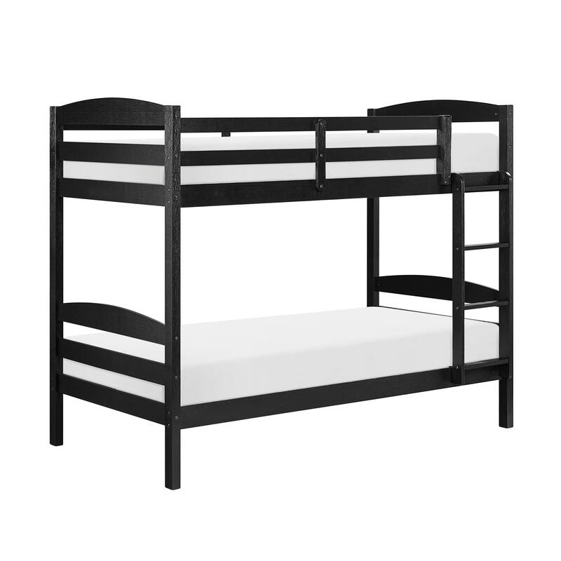 Twin Over Twin Bunk Bed with Guard Rails, Sturdy Wooden Black Finish, Youth Bedroom Furniture - Black