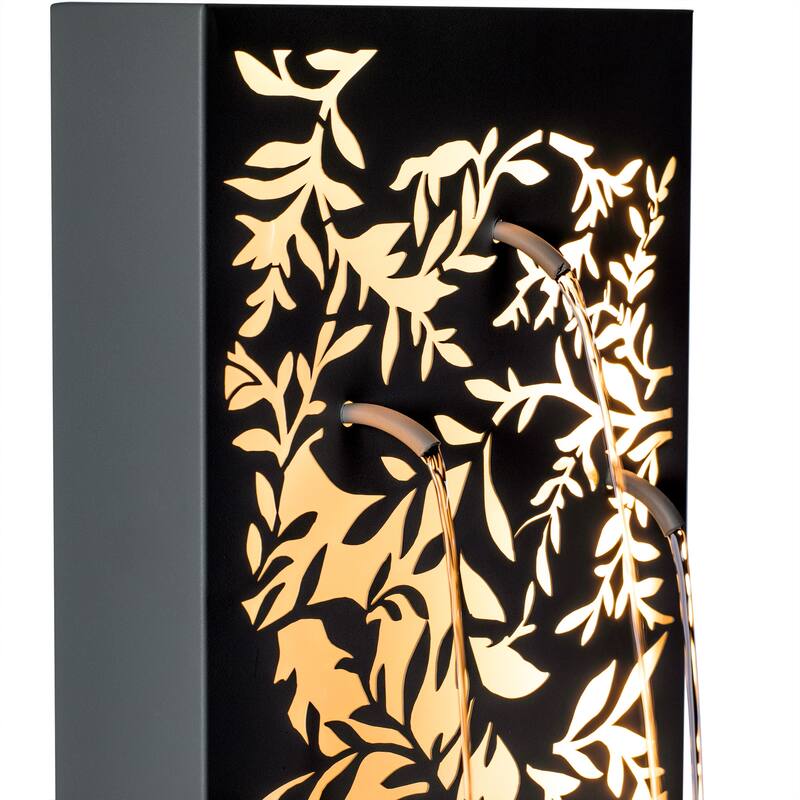 Christopher Knight Home - Modern 30.71"H Metal Water Wall Fountain with LED Lights & Leaf Cutout Design