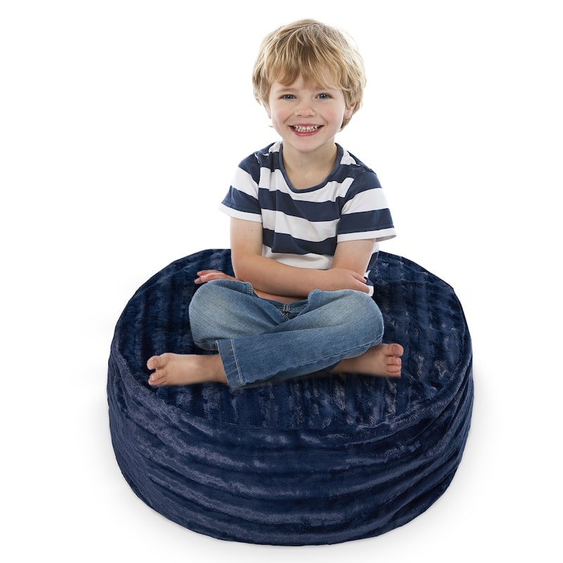 Cheer Collection Faux Fur Bean Bag and Stuffed Animal Storage Case - Blue