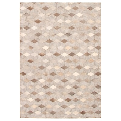 ECARPETGALLERY Handmade Cowhide Patchwork Grey Jute, Leather Rug - 5'4 x 7'7