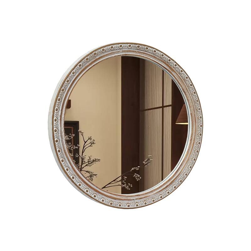 Ornate Round Wall Mirror - Ancient White