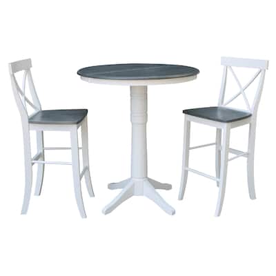 36" Round Extension Dining Table With 2 X-Back Bar Height Stools - Set of 3 Pieces