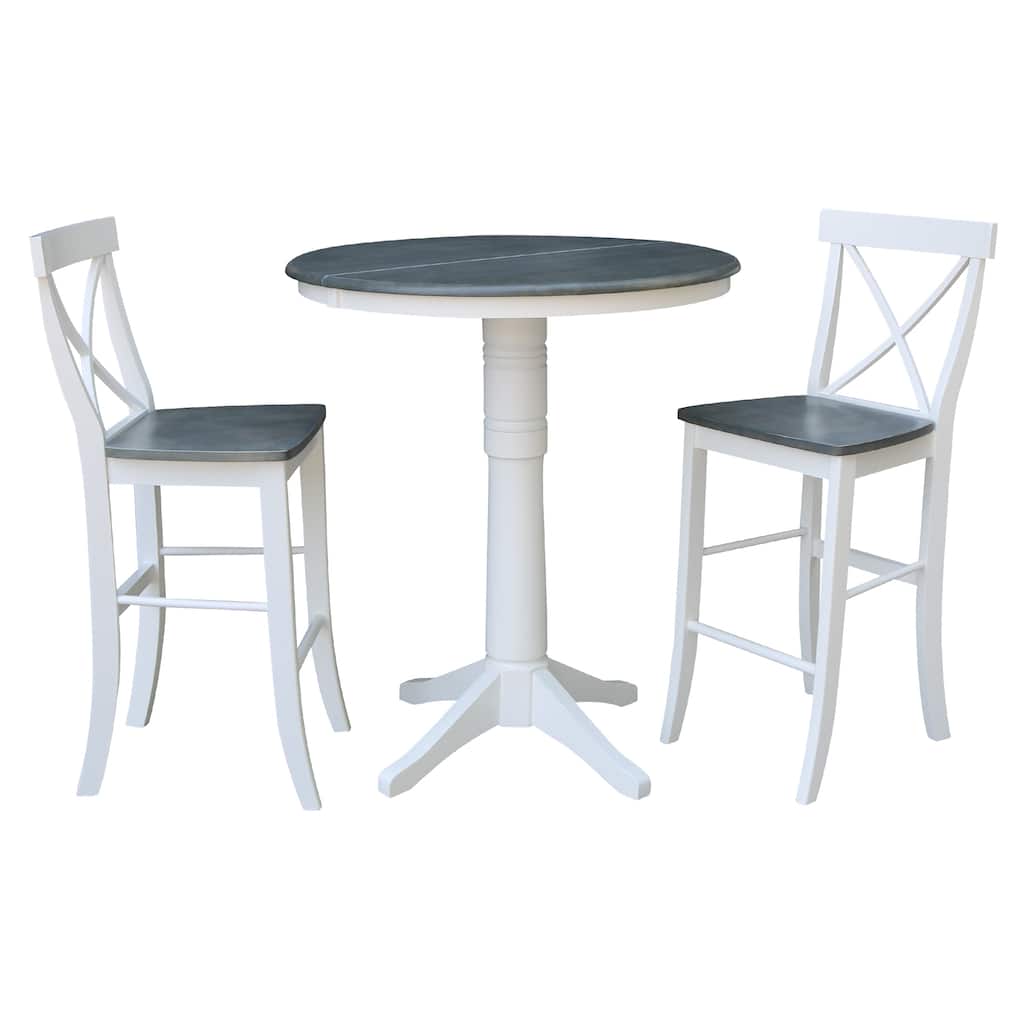 36" Round Extension Dining Table With 2 X-Back Bar Height Stools - Set of 3 Pieces
