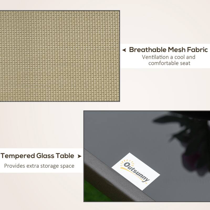 Outsunny 3-Piece Outdoor Gliders Set Bistro Set with Steel Frame,Tempered Glass Top Table for Patio, Garden, Backyard, Lawn