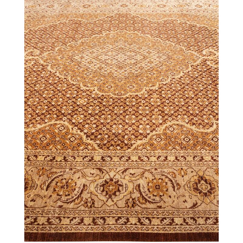 Overton Hand Knotted Wool Contemporary Oriental Brown Area Rug - 9' x 12'