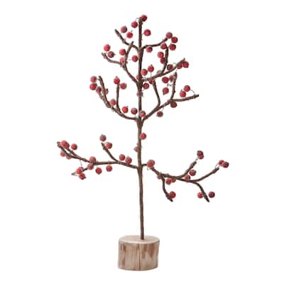Large Berry Tree Decor - Decorative Holiday Sculpture for Christmas - 10"L x 10"W x 17"H - Spot Clean - 10 x 10