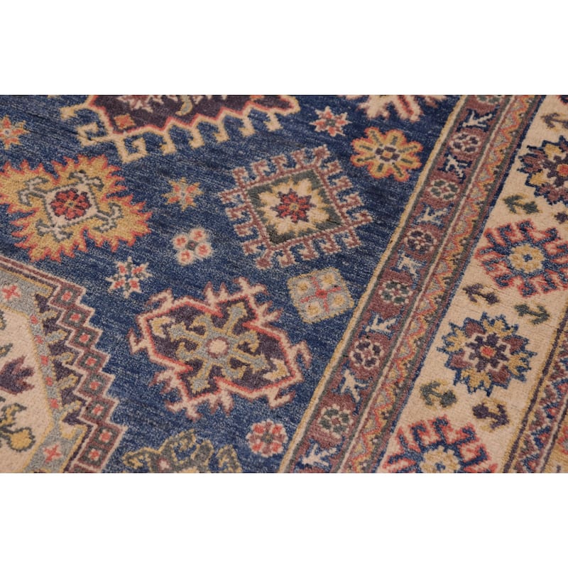 Tribal Kazak Cael Blue/Beige Wool Rug - 4'0'' x 5'7''
