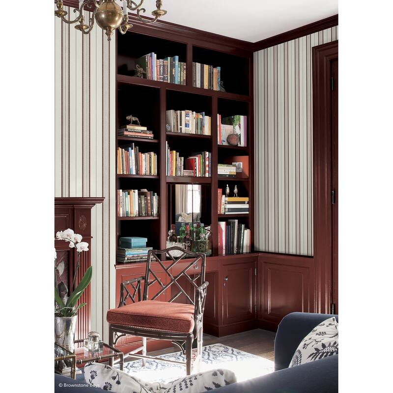 NuWallpaper Brownstone Boys Townhouse Stripe Maroon Peel and Stick Wallpaper - N/A