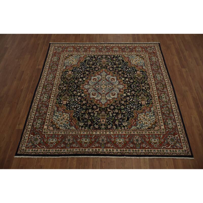 Hand Knotted Oriental 100% Wool Carpet Traditional Floral Navy Blue & Blues Bokhara Area Rug - 6' 3'' X 6' 2''