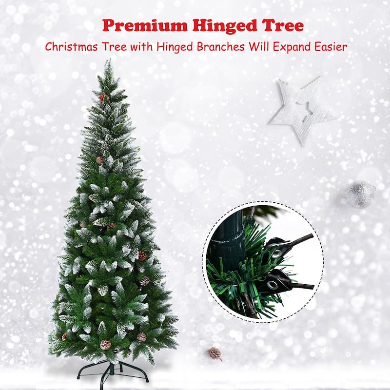 Gymax 5'/6'/7.5'Snow Flocked Pencil Christmas Tree w/ PVC Needles - See Details