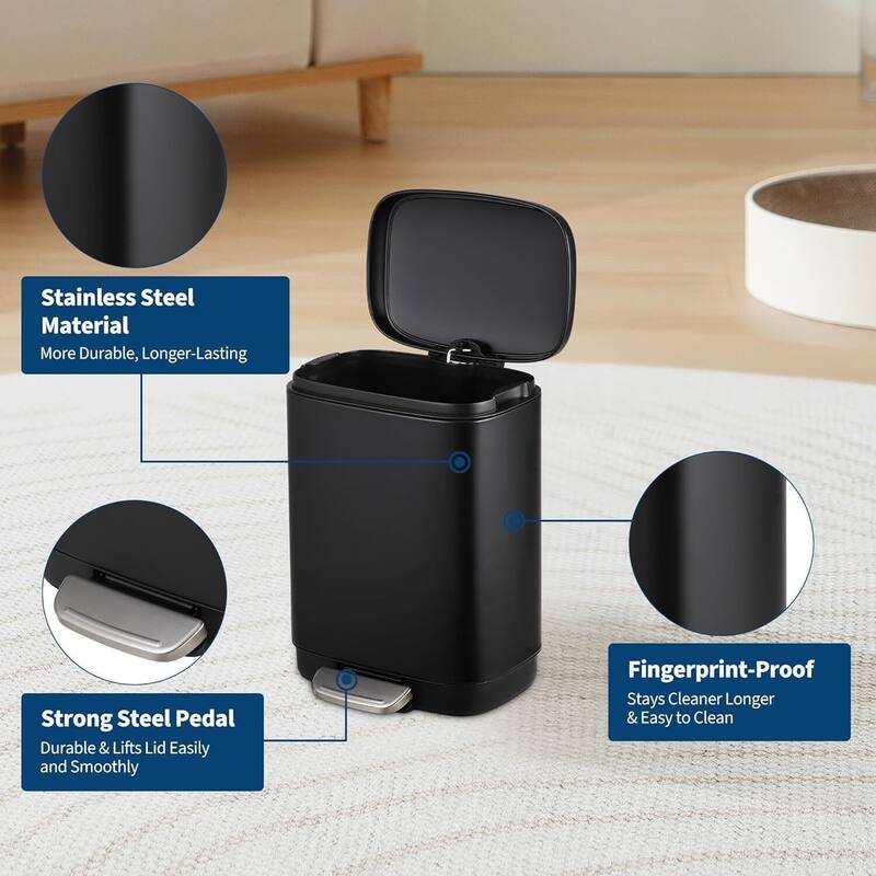 12L Kitchen Trash Can with Lid with Automatic Soft Close