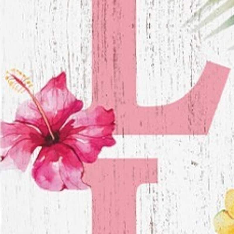 HomeRoots 36" Pink And White Solid Wood Tropical Floral Hello Porch Sign