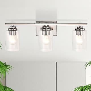 Brushed Nickel 3-Light Vanity Lights with Seedy Glass Shades